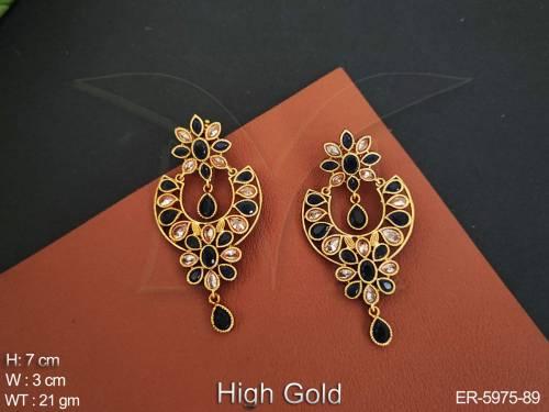 half chand shape polki earrings detail